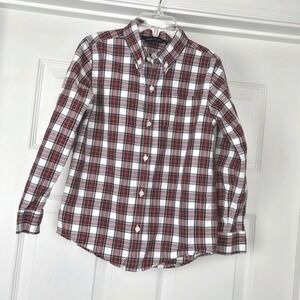 Janie And‎ Jack Red Holiday Plaid Cotton Button-down Shirt Boys Size 6
